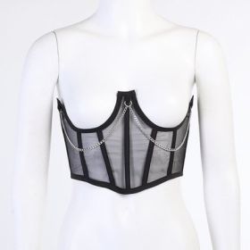Sexy Corset Underbust Women Gothic Corset Top Curve Shaper Modeling Strap Slimming Waist Belt Chain Lace Corsets Bustiers (Color: Black, size: S)