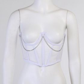 Sexy Corset Underbust Women Gothic Corset Top Curve Shaper Modeling Strap Slimming Waist Belt Chain Lace Corsets Bustiers (Color: White, size: S)