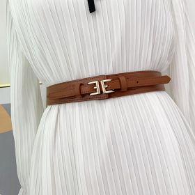 Women Belts PU Leather Corset Belt Female Metal Buckle Belts for Ladies Leisure Dress Jeans Wide Waistband (Color: Camel, Belt Length: 70cm)