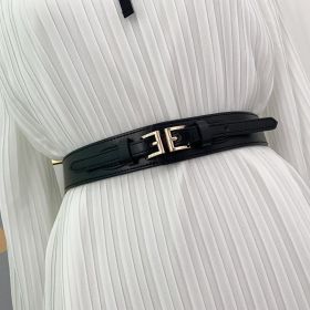 Women Belts PU Leather Corset Belt Female Metal Buckle Belts for Ladies Leisure Dress Jeans Wide Waistband (Color: Black, Belt Length: 60cm)