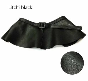 Wide Gold Belt Women Corset Metal Decorated Belts Pu Leather Ruffle Skirt Peplum Waistband Cummerbunds Female Dress Strap Girdle (Color: Litchi black)