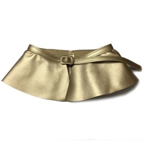 Wide Gold Belt Women Corset Metal Decorated Belts Pu Leather Ruffle Skirt Peplum Waistband Cummerbunds Female Dress Strap Girdle (Color: Gold)